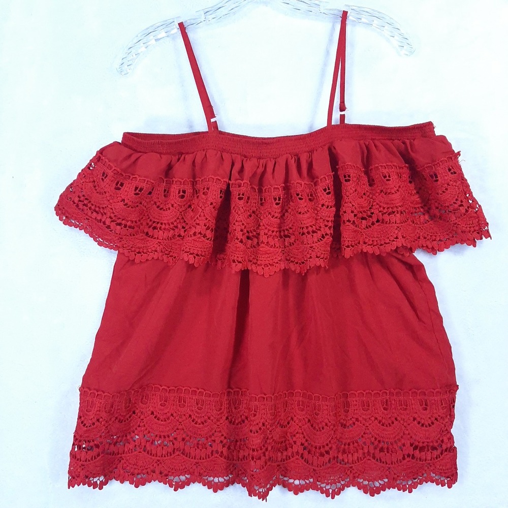 No Boundaries Red Lace Party Dance Festival Boho Cold‎ Shoulder Top Blouse XXXL